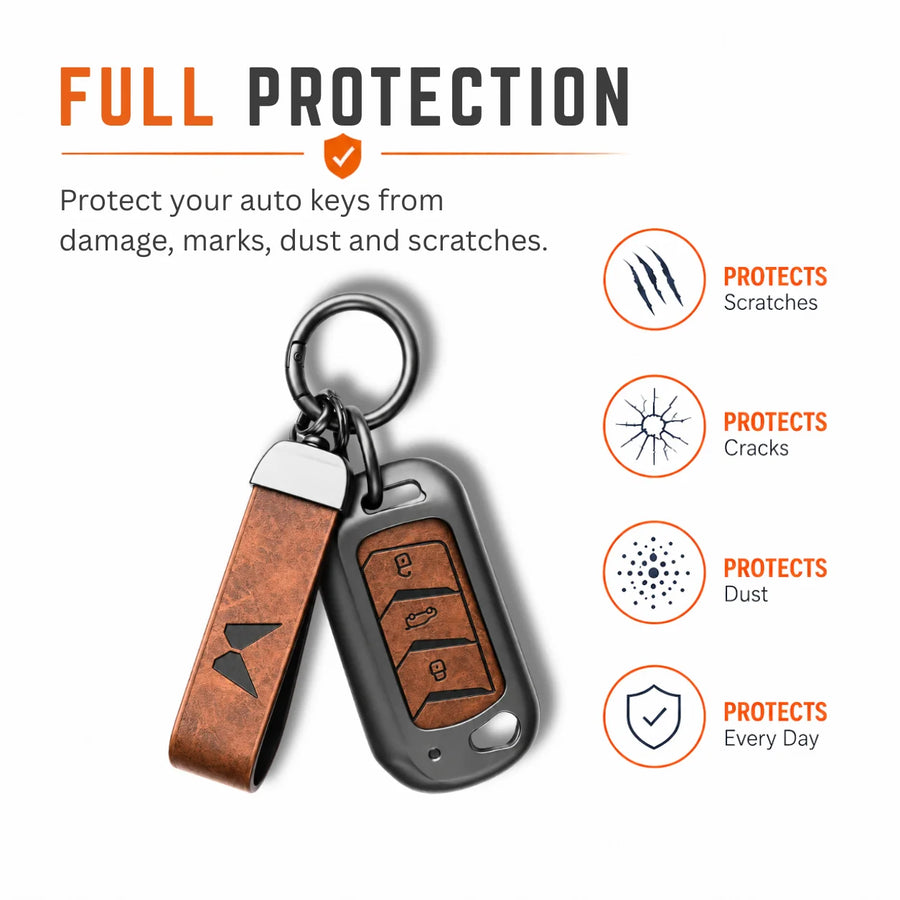 Metal Leather Key Cover For Mahindra Bolero B4 | Mahindra Bolero B4 Key Cover | 3 Button Flip Key