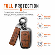 Metal Leather Key Cover For Toyota Innova Crysta | Innova Crysta Car Key Cover | Innova 3 Button M1 Push Start Smart Key Cover Brown
