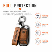 Metal Leather Key Cover For Toyota Hilux | Toyota Hilux Key Cover | Hilux 2 Button Push Start Smart Key Cover Brown