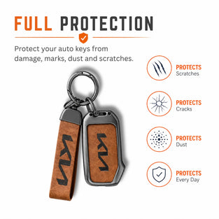 Metal Leather Key Cover For Kia Prestige | Kia Prestige Key Cover | Kia Prestige 3 Button Flip Key Cover
