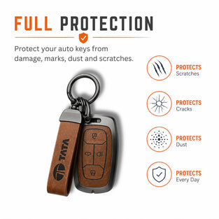 Metal Leather Key Cover For TATA Sierra | TATA Sierra Key Cover | TATA Sierra 4 Button Smart Key Cover