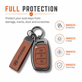 Metal Leather Key Cover For Hyundai Exter | Hyundai Exter Key Cover | Hyundai Exter 3 button smart key cover