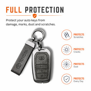 Metal Leather Key Cover For Toyota Hilux | Toyota Hilux Key Cover | Hilux 3 Button M1 Push Start Smart Key Cover Grey