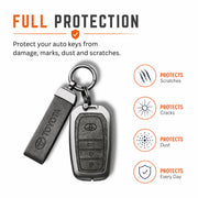 Metal Leather Key Cover For Toyota Innova Crysta | Innova Crysta Car Key Cover | Innova 3 Button M1 Push Start Smart Key Cover Grey