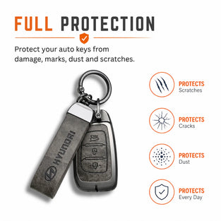 Metal Leather Key Cover For Hyundai Verna | Hyundai Verna Key Cover | Hyundai Verna 3 button smart key cover Grey
