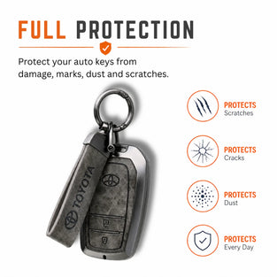 Metal Leather Key Cover For Toyota Hilux | Toyota Hilux Key Cover | Hilux 2 Button Push Start Smart Key Cover Grey