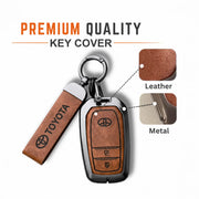Metal Leather Key Cover For Toyota Hilux | Toyota Hilux Key Cover | Hilux 2 Button Push Start Smart Key Cover Brown