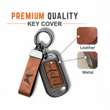 Metal Leather Key Cover For Mahindra XUV 700 | Mahindra XUV 700 Key Cover | 3 Button Flip Key Cover Brown