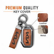Metal Leather Key Cover For Kia Sonet | Kia Sonet Key Cover | Kia Sonet 4 Button Key Cover Brown