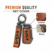 Metal Leather Key Cover For Kia Prestige | Kia Prestige Key Cover | Kia Prestige 3 Button Flip Key Cover Brown