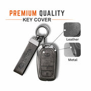 Metal Leather Key Cover For Toyota Innova Crysta | Innova Crysta Car Key Cover | Innova 2 Button M1 Push Start Smart Key Cover Grey