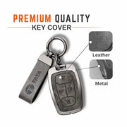 Metal Leather Key Cover For TATA Sierra | TATA Sierra Key Cover | TATA Sierra 4 Button Smart Key Cover Grey