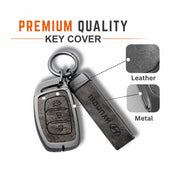 Metal Leather Key Cover For Hyundai Grand i10 NIOS Asta | Grand i10 Nios Key Cover | Hyundai i10 3 button smart key cover Grey