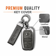 Metal Leather Key Cover For Toyota Hilux | Toyota Hilux Key Cover | Hilux 3 Button M1 Push Start Smart Key Cover Grey