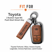 Metal Leather Key Cover For Toyota Hilux | Toyota Hilux Key Cover | Hilux 2 Button Push Start Smart Key Cover Brown