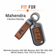 Metal Leather Key Cover For Mahindra Bolero B4 | Mahindra Bolero B4 Key Cover | 3 Button Flip Key