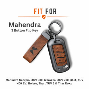 Metal Leather Key Cover For Mahindra Thar Roxx | Mahindra Thar Roxx Key Cover | 3 Button Flip Key Cover