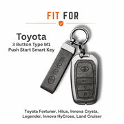 Metal Leather Key Cover For Toyota Fortuner | Toyota Fortuner Key Cover | Fortuner 3 Button M1 Push Start Smart Key Cover Grey