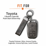 Metal Leather Key Cover For Toyota Innova Crysta | Innova Crysta Car Key Cover | Innova 2 Button M1 Push Start Smart Key Cover Grey