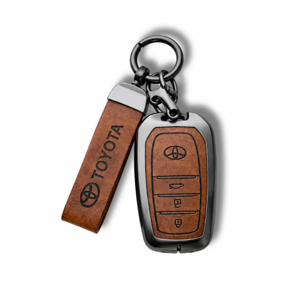 Metal Leather Key Cover For Toyota Innova Crysta | Innova Crysta Car Key Cover | Innova 3 Button M1 Push Start Smart Key Cover Brown