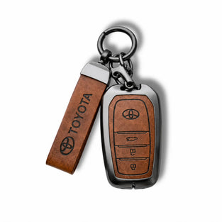 Metal Leather Key Cover For Toyota Land Cruiser | Toyota Land Cruiser Key Cover | Land Cruiser 3 Button M1 Push Start Smart Key Cover