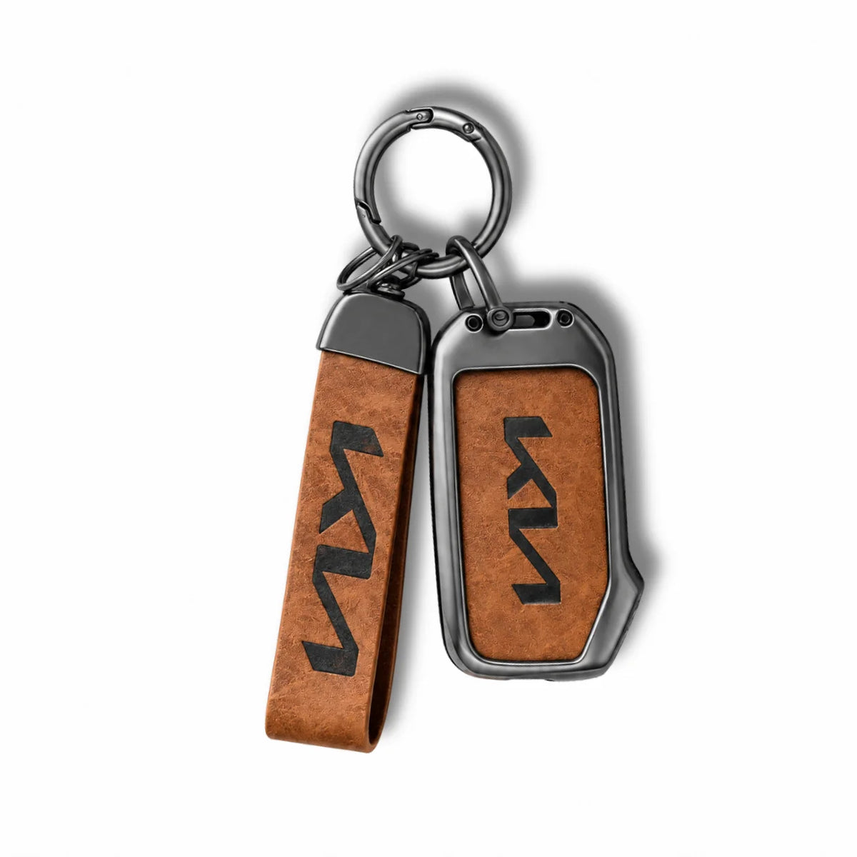 Metal Leather Key Cover For Kia Prestige | Kia Prestige Key Cover | Kia Prestige 3 Button Flip Key Cover Brown
