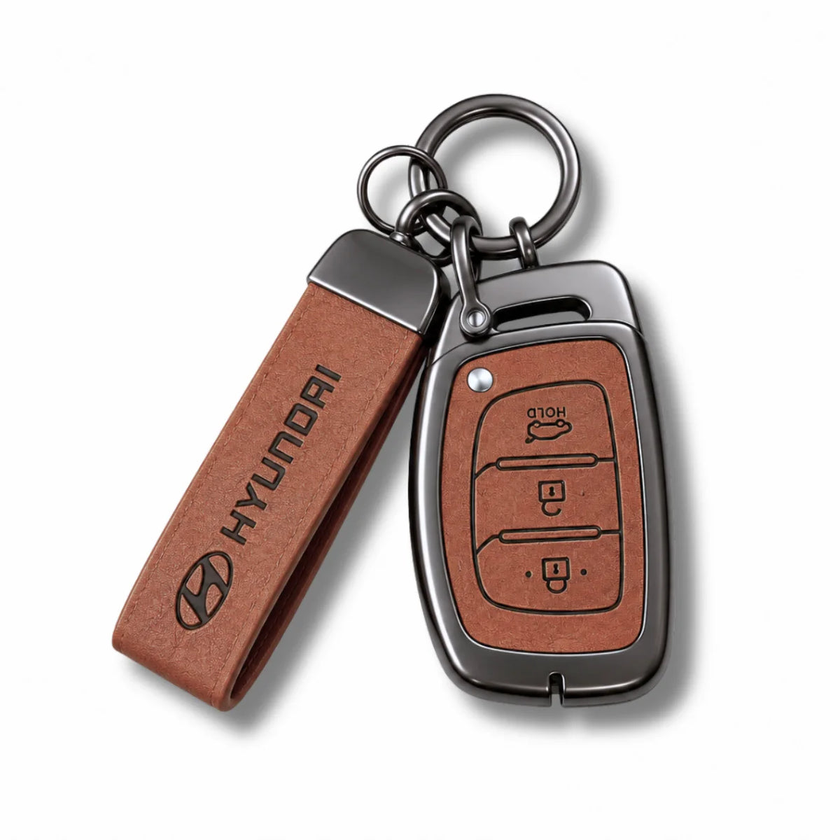Metal Leather Key Cover For Hyundai Creta | Hyundai Creta Key Cover | Hyundai Creta 3 button smart key cover Brown