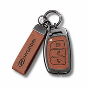 Metal Leather Key Cover For Hyundai Creta | Hyundai Creta Key Cover | Hyundai Creta 3 button smart key cover Brown