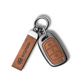 Metal Leather Key Cover For Hyundai Aura | Hyundai Key Case | Hyundai 3 Button Flip Key Cover