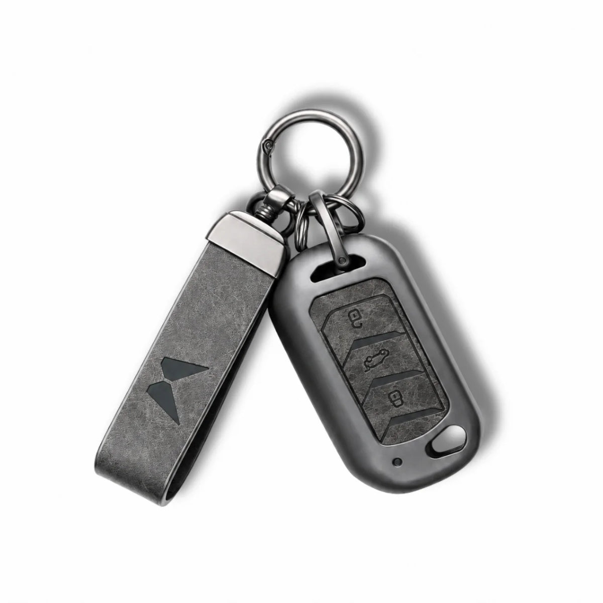Grey Color Metal Leather Key Cover For Mahindra Bolero B6 | Mahindra Bolero B6 Key Cover | 3 Button Flip Key Cover