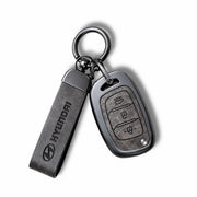 Metal Leather Key Cover For Hyundai Aura | Hyundai Key Case | Hyundai 3 Button Flip Key Cover Grey
