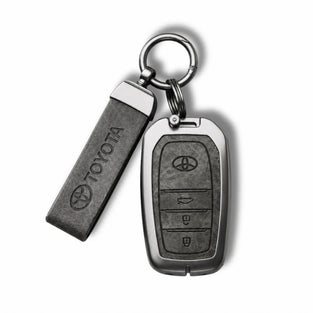 Metal Leather Key Cover For Toyota Fortuner | Toyota Fortuner Key Cover | Fortuner 3 Button M1 Push Start Smart Key Cover Grey