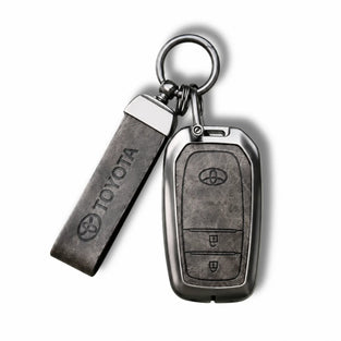 Metal Leather Key Cover For Toyota Legender | Toyota Legender Key Cover | Legender 2 Button M1 Push Start Smart Key Cover Grey