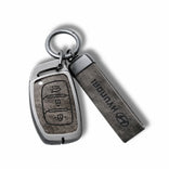 Metal Leather Key Cover For Hyundai Exter | Hyundai Exter Key Cover | Hyundai Exter 3 button smart key cover Grey
