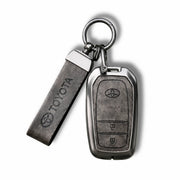 Metal Leather Key Cover For Toyota Fortuner | Toyota Fortuner Key Cover | 2 Button M1 Push Start Smart Key Cover Grey
