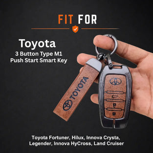 Metal Leather Key Cover For Toyota Land Cruiser | Toyota Land Cruiser Key Cover | Land Cruiser 3 Button M1 Push Start Smart Key Cover