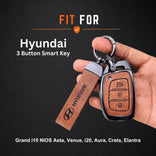 Metal Leather Key Cover For Hyundai Aura | Hyundai Aura Key Cover | Hyundai Aura 3 button smart key cover
