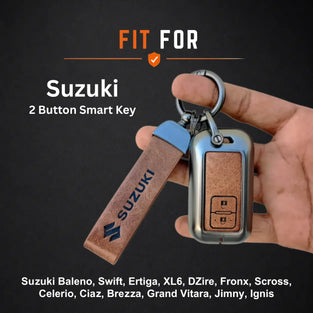 Metal Leather Key Cover For Suzuki Brezza | Suzuki Brezza Key Cover | Suzuki Brezza 2 Button Key Cover