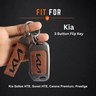 Metal Leather Key Cover For Kia Prestige | Kia Prestige Key Cover | Kia Prestige 3 Button Flip Key Cover