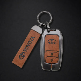 Metal Leather Key Cover For Toyota Fortuner, Hilux, Innova Crysta, Legender, Innova HyCross, Land Cruiser | Toyota Key Case | Toyota 2 Button M1 Push Start Smart Key Cover