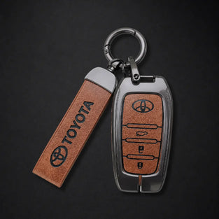 Metal Leather Key Cover For Toyota Land Cruiser | Toyota Land Cruiser Key Cover | Land Cruiser 3 Button M1 Push Start Smart Key Cover