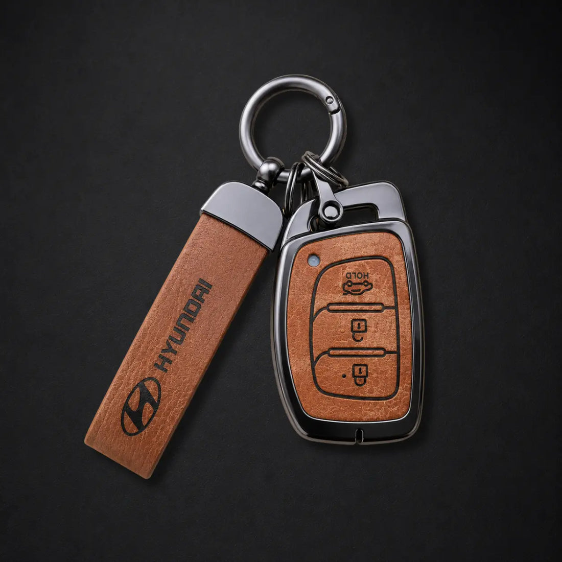 Metal Leather Key Cover For Hyundai Aura | Hyundai Aura Key Cover | Hyundai Aura 3 button smart key cover