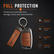 Metal Leather Key Cover For Hyundai Creta, Venue, Aura, i20,Grand i10 Nios, Xcent | Hyundai Key Case | Hyundai 3 Button Flip Key Cover