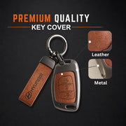 Metal Leather Key Cover For Hyundai Creta, Venue, Aura, i20,Grand i10 Nios, Xcent | Hyundai Key Case | Hyundai 3 Button Flip Key Cover