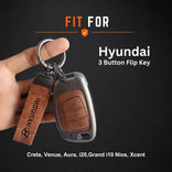 Metal Leather Key Cover For Hyundai Aura | Hyundai Key Case | Hyundai 3 Button Flip Key Cover