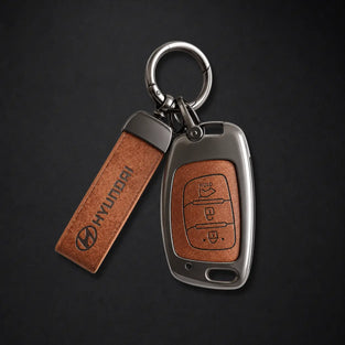 Metal Leather Key Cover For Hyundai Aura | Hyundai Key Case | Hyundai 3 Button Flip Key Cover